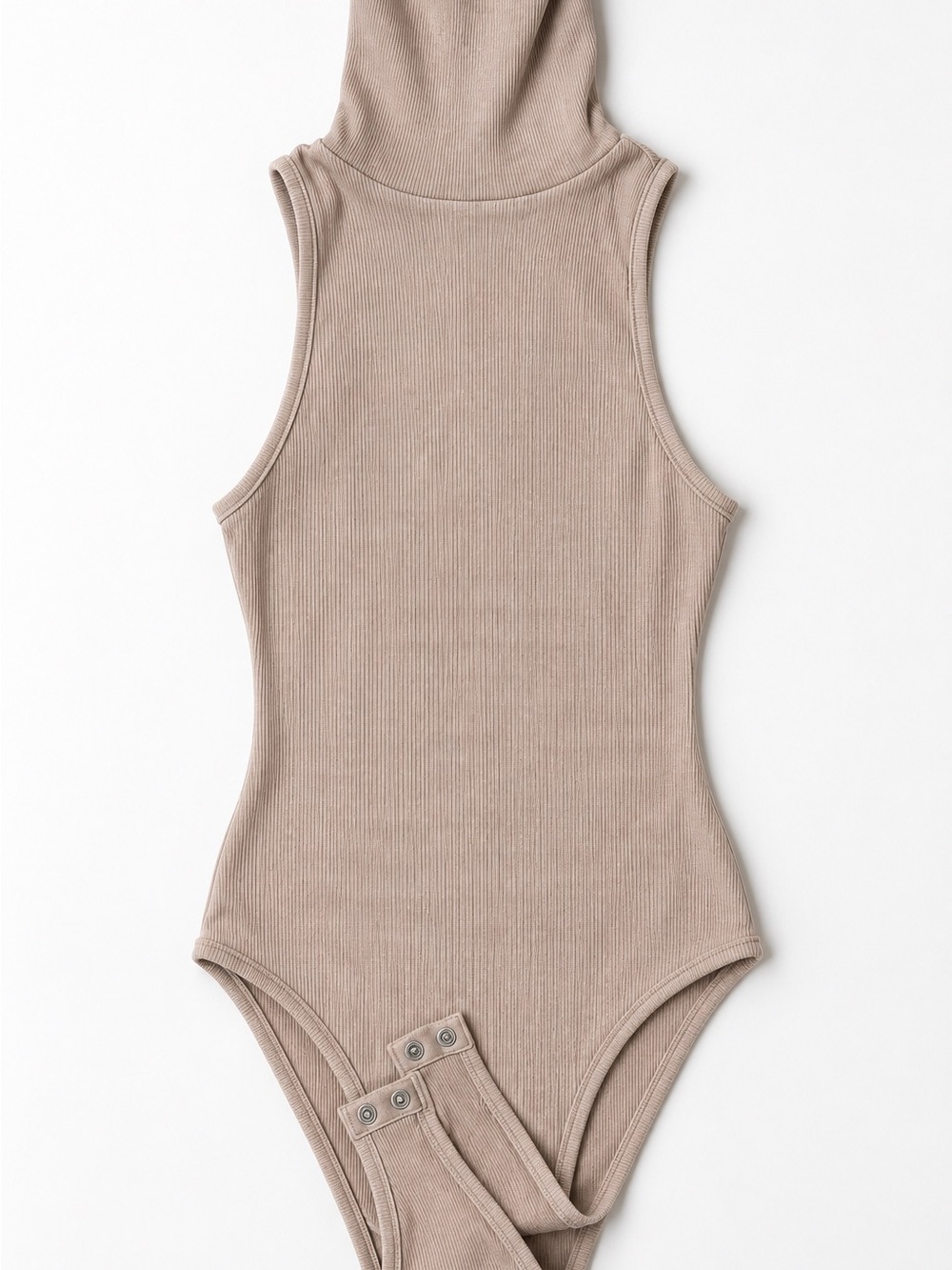 Zara Ribbed Sleeveless Turtleneck Bodysuit - Taupe